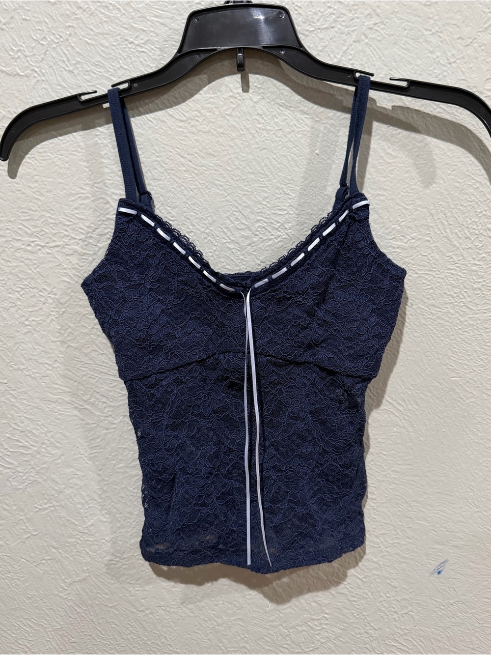 Hollister Navy Lace Cami with White Trim Y2K EUC